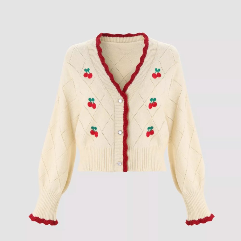 Cherry Decorated Cardigan Size M